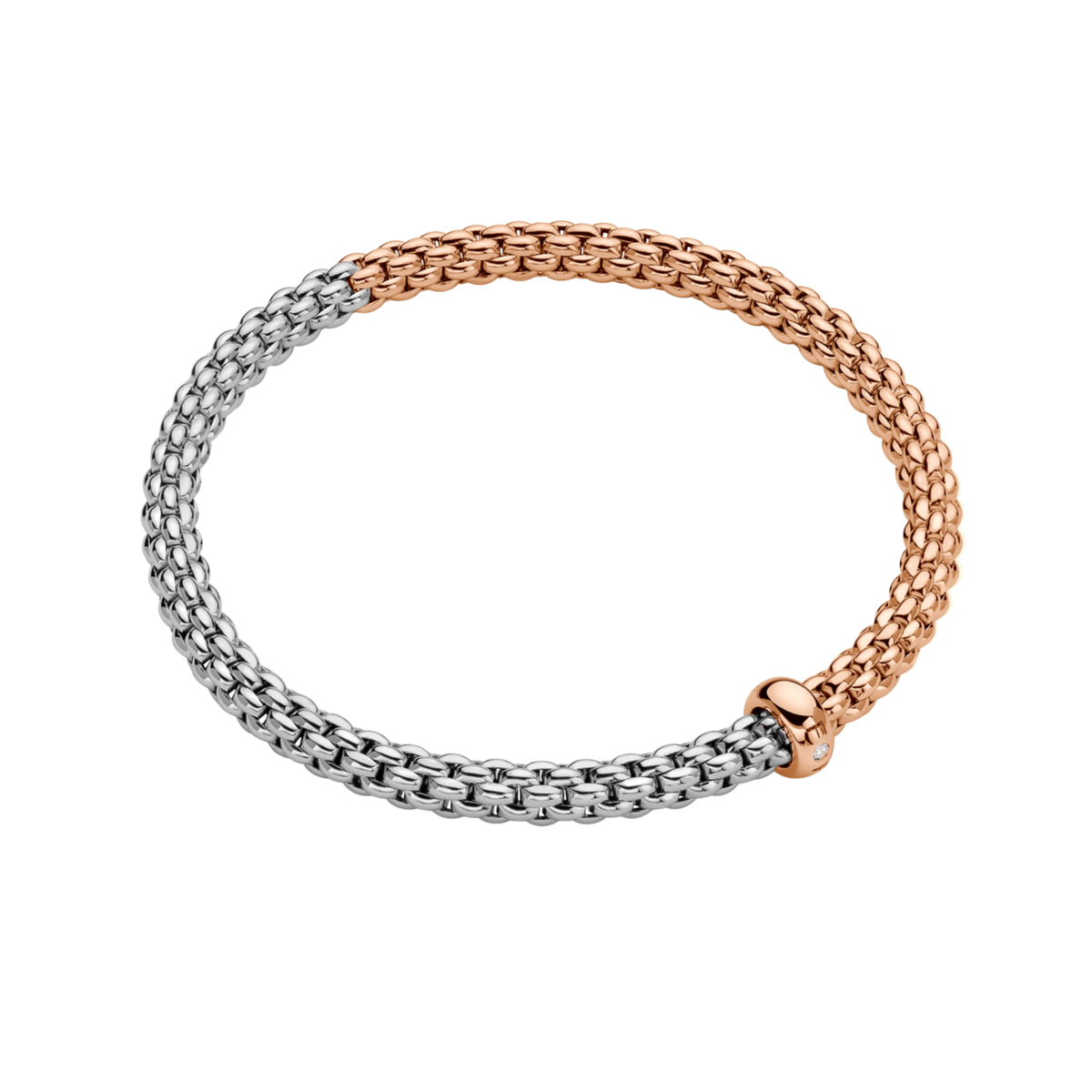A sophisticated blend of 18ct white and rose gold gives this medium FOPE Solo bracelet its elegant bicolour finish, complete with the signature Flex'it design.