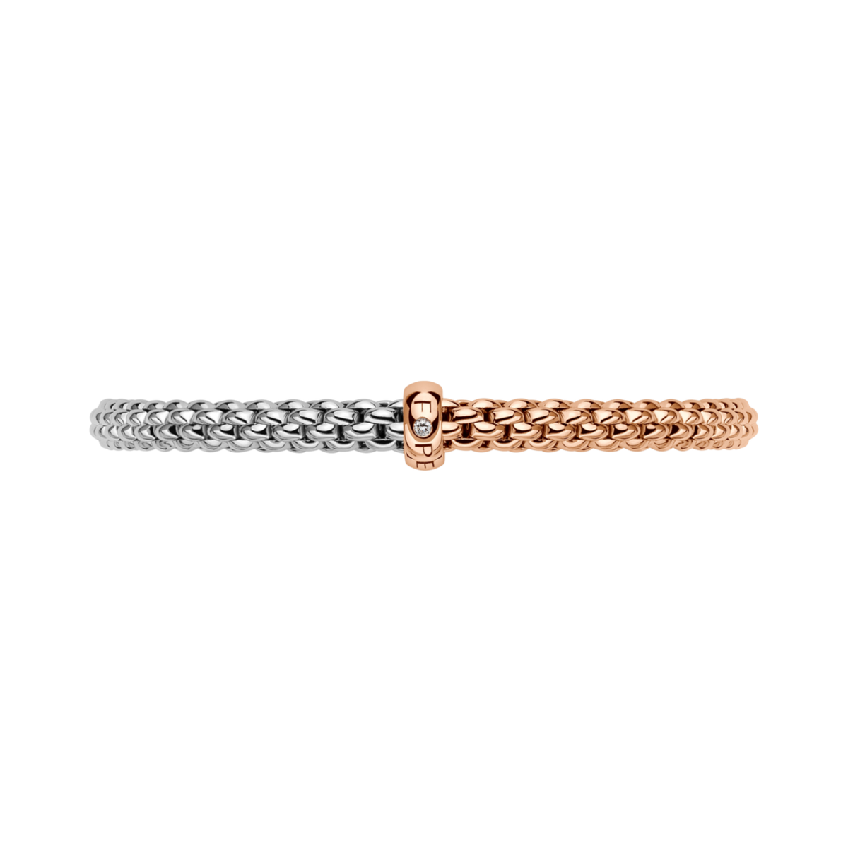 Soft rose gold is beautifully paired with polished white gold in this medium FOPE Solo bracelet, creating a timeless look with exceptional everyday comfort.