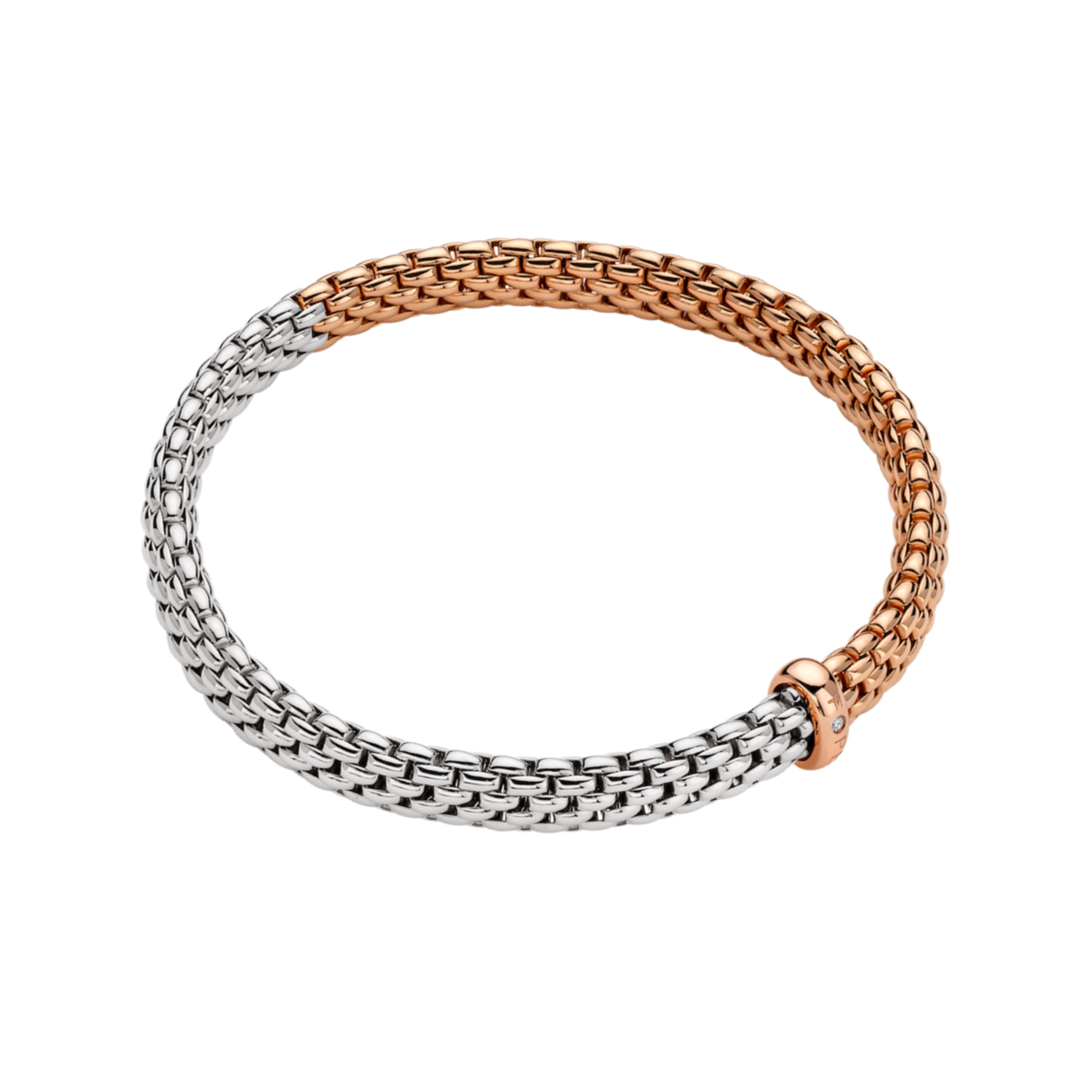 The soft contrast of 18ct white and rose gold gives this small FOPE Vendôme bracelet a refined bicolour finish, complemented by the signature Flex'it design.