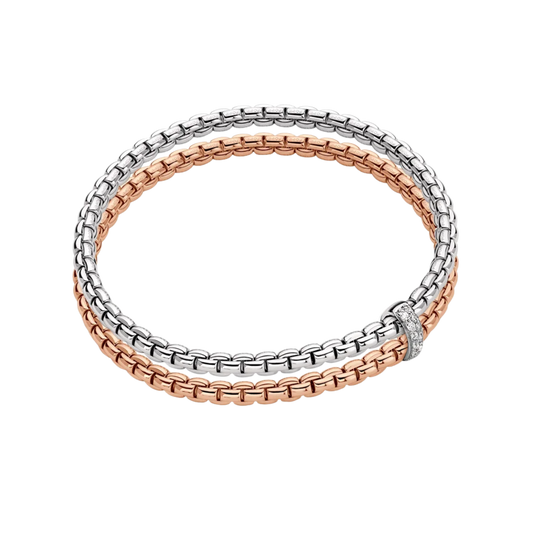 Crafted in 18ct white and rose gold, this small FOPE Eka bracelet blends two precious metals in a sleek bicolour mesh with the signature Flex'it design.