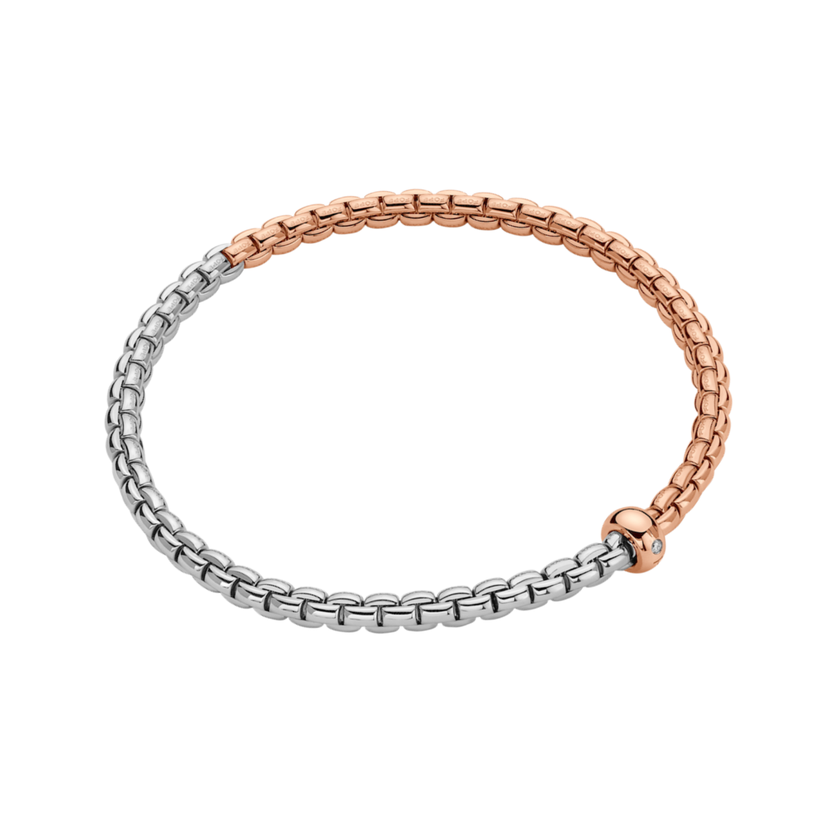 Crafted in 18ct white and rose gold, this small FOPE Eka bracelet blends two precious metals in a sleek bicolour mesh with the signature Flex'it design.
