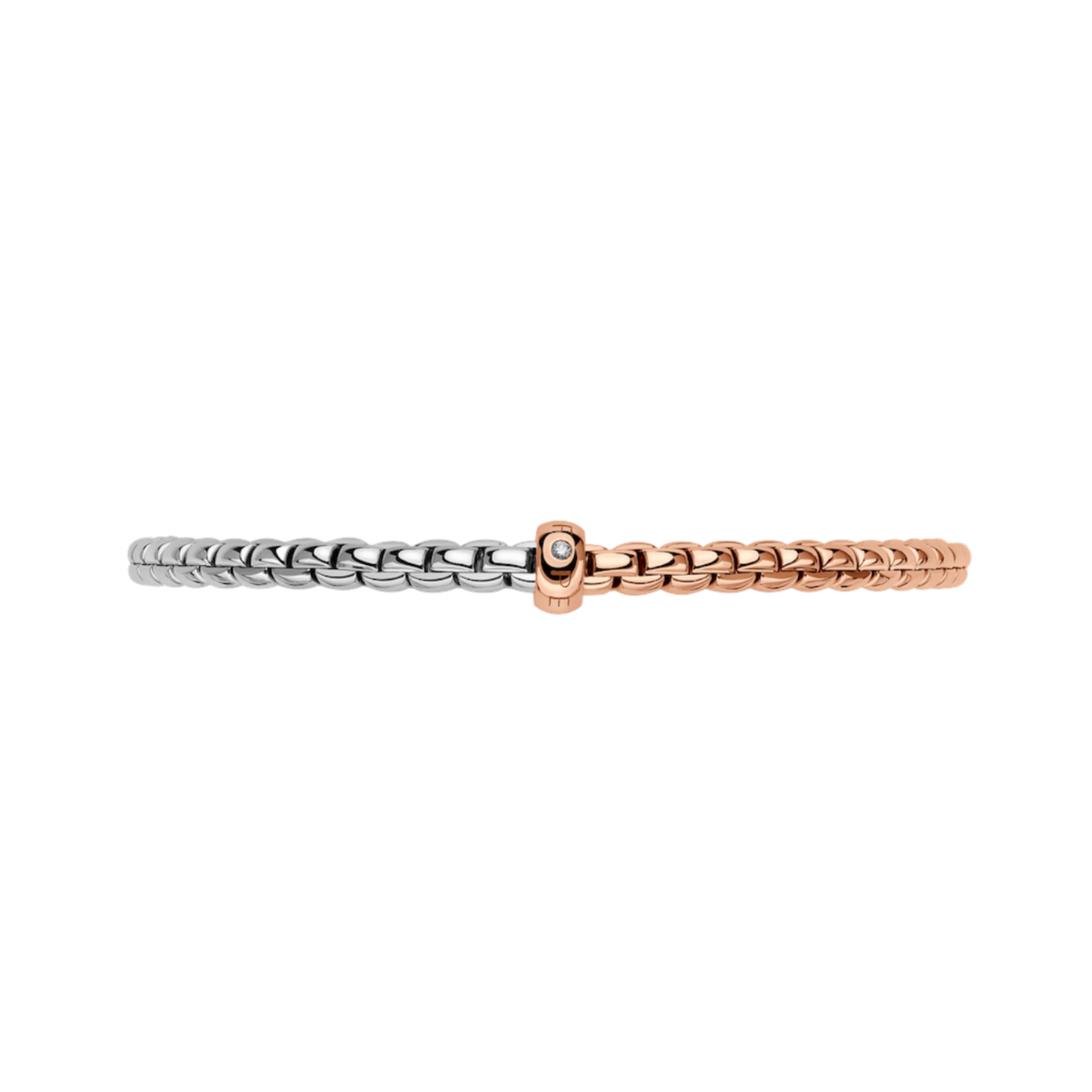 A refined mix of polished white and rose gold gives this small Eka bracelet its contemporary character, offering effortless comfort with FOPE's expandable Flex'it construction.