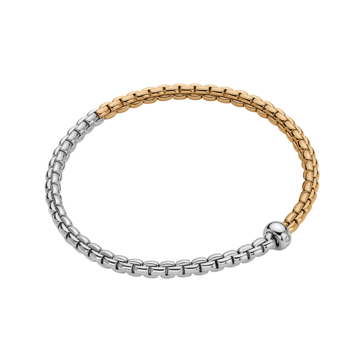 A striking combination of 18ct white and yellow gold gives this large FOPE Eka bracelet its distinctive bicolour finish, crafted with the signature Flex'it design.