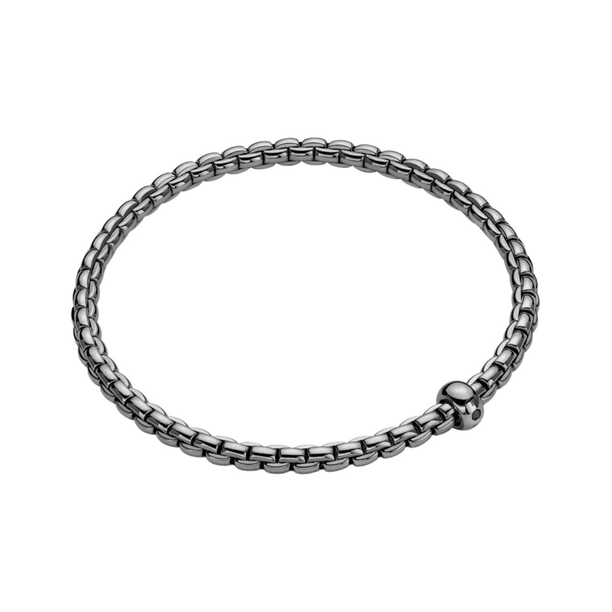 Finished with a contemporary black rhodium coating, this large FOPE Eka bracelet is crafted in 18ct white gold and accented by a single black diamond.