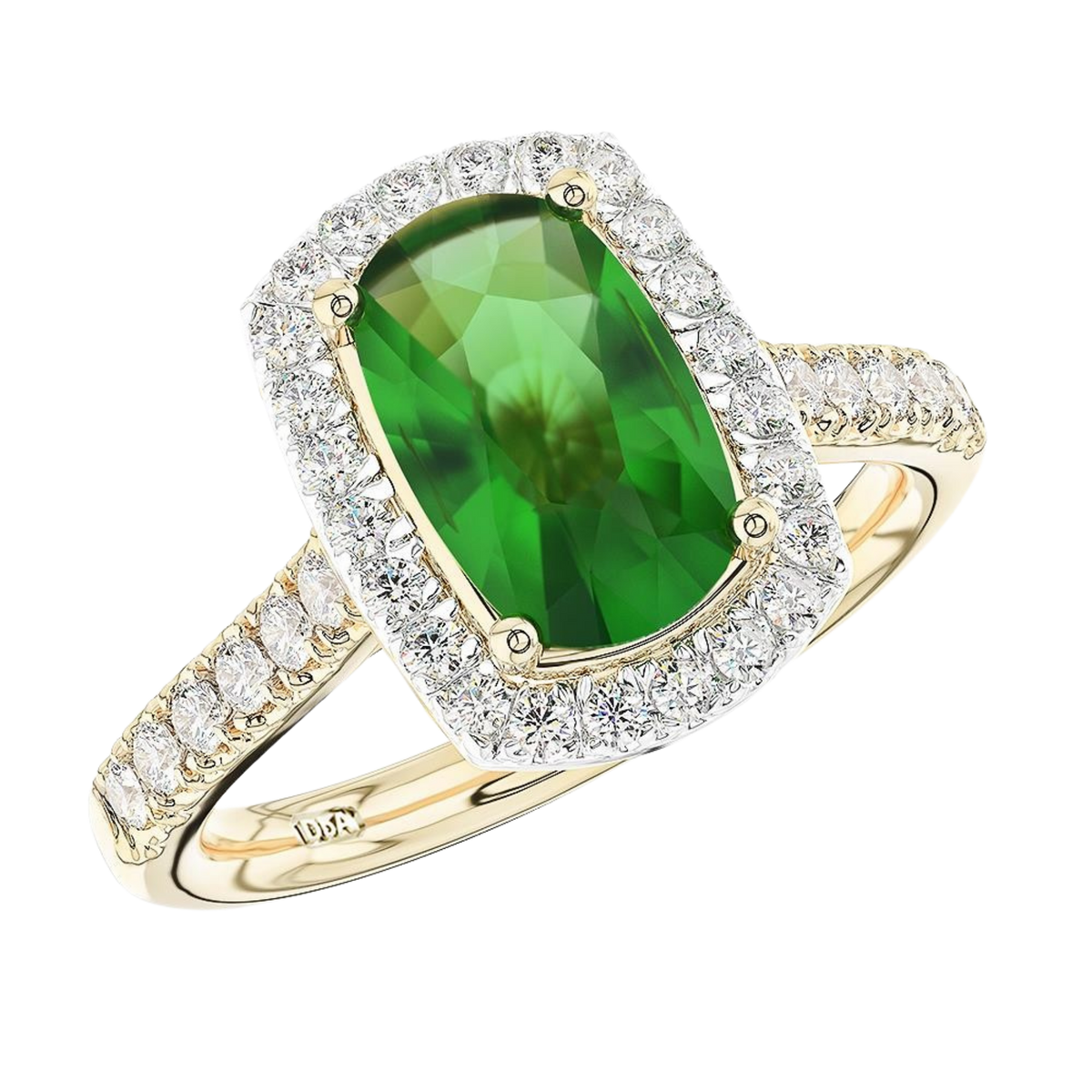 18ct Yellow Gold Chrome Tourmaline & Diamond Cluster Ring On A Transparent Background