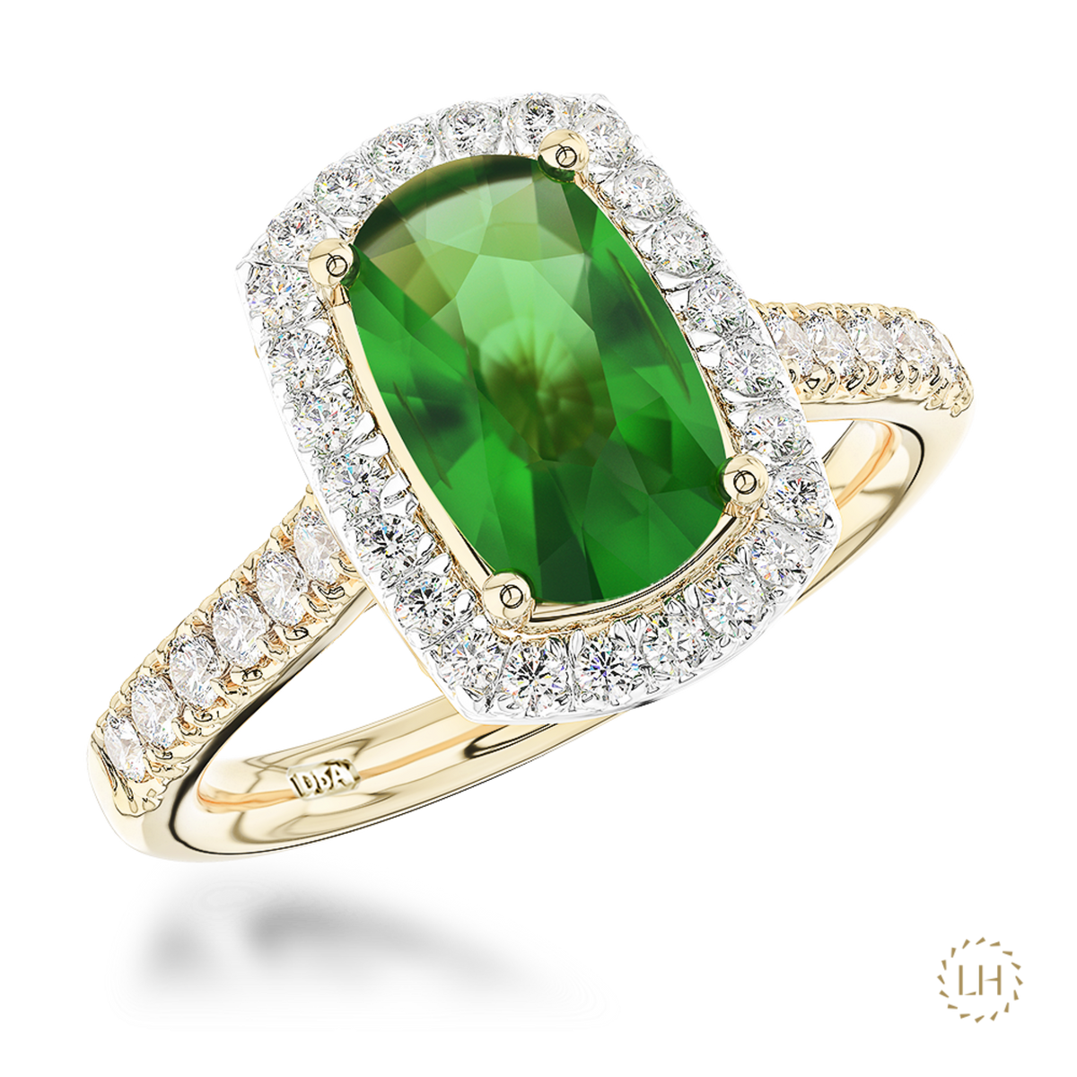 18ct Yellow Gold Chrome Tourmaline & Diamond Cluster Ring On A Transparent Background
