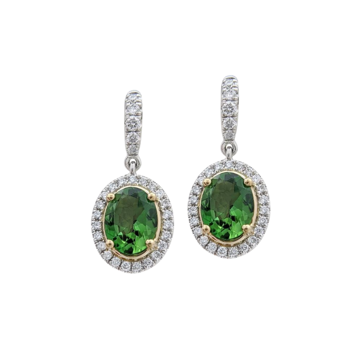 Platinum & Yellow Gold Green Tourmaline Diamond Earrings