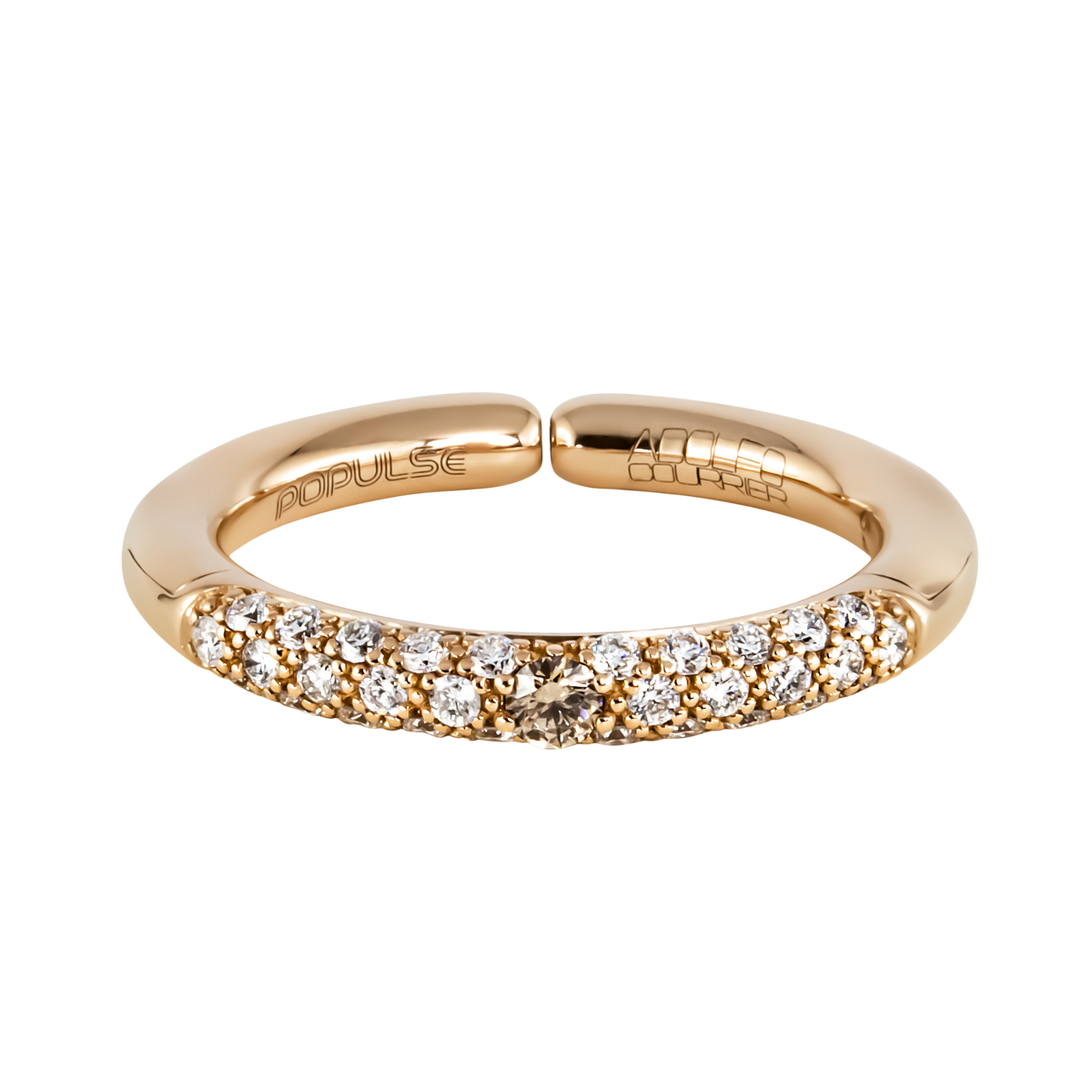 A distinctive take on the classic half eternity ring, featuring a beautiful contrast of chocolate-toned brown diamonds and brilliant white diamonds in 18ct yellow gold.
