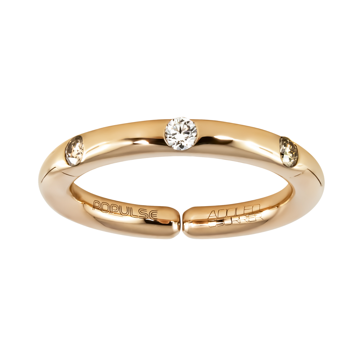 A refined 18ct yellow gold design showcasing a brilliant white diamond with warm brown diamond accents, thoughtfully spaced and seamlessly integrated into the ring.