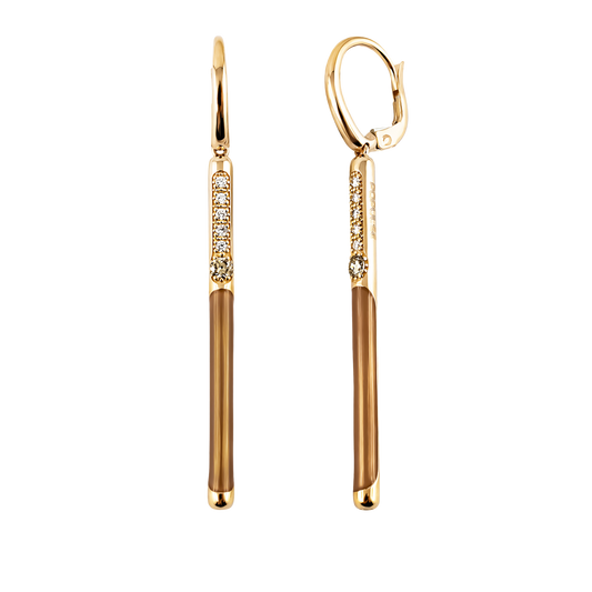 Sleek and contemporary, these 18ct yellow gold Populse Cappuccino MyLine earrings feature 0.12ct of brilliant round diamonds, accented by a warm brown diamond and finished with glossy brown enamel.