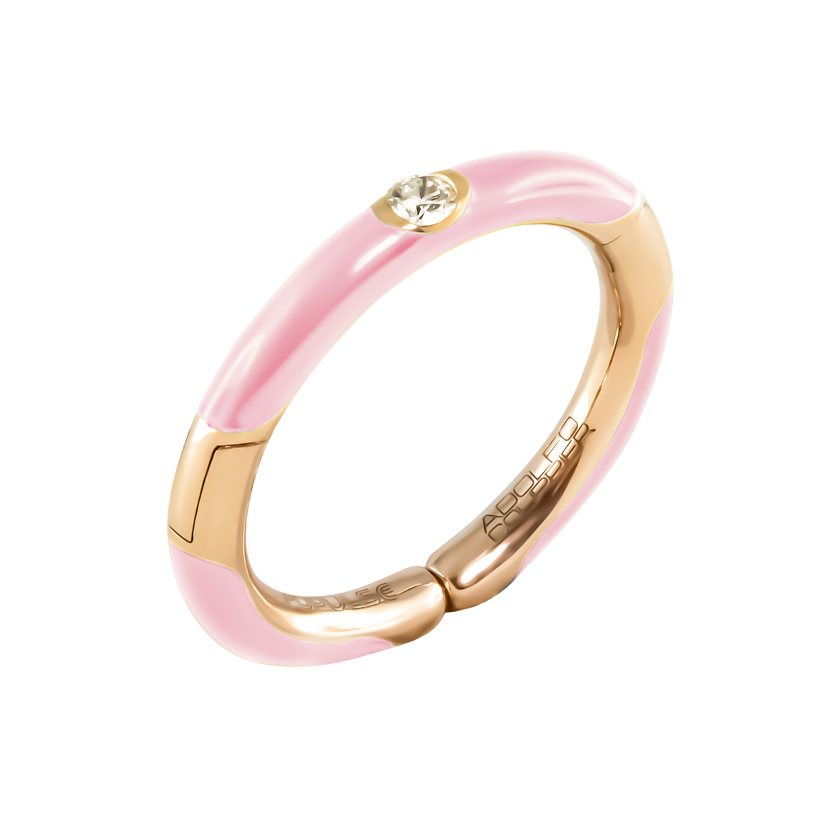 A playful blend of colour and elegance, this 18ct yellow gold Populse Confetto ring features a single 0.08ct brilliant round diamond, finished with vibrant pink enamel for a fresh, contemporary look.