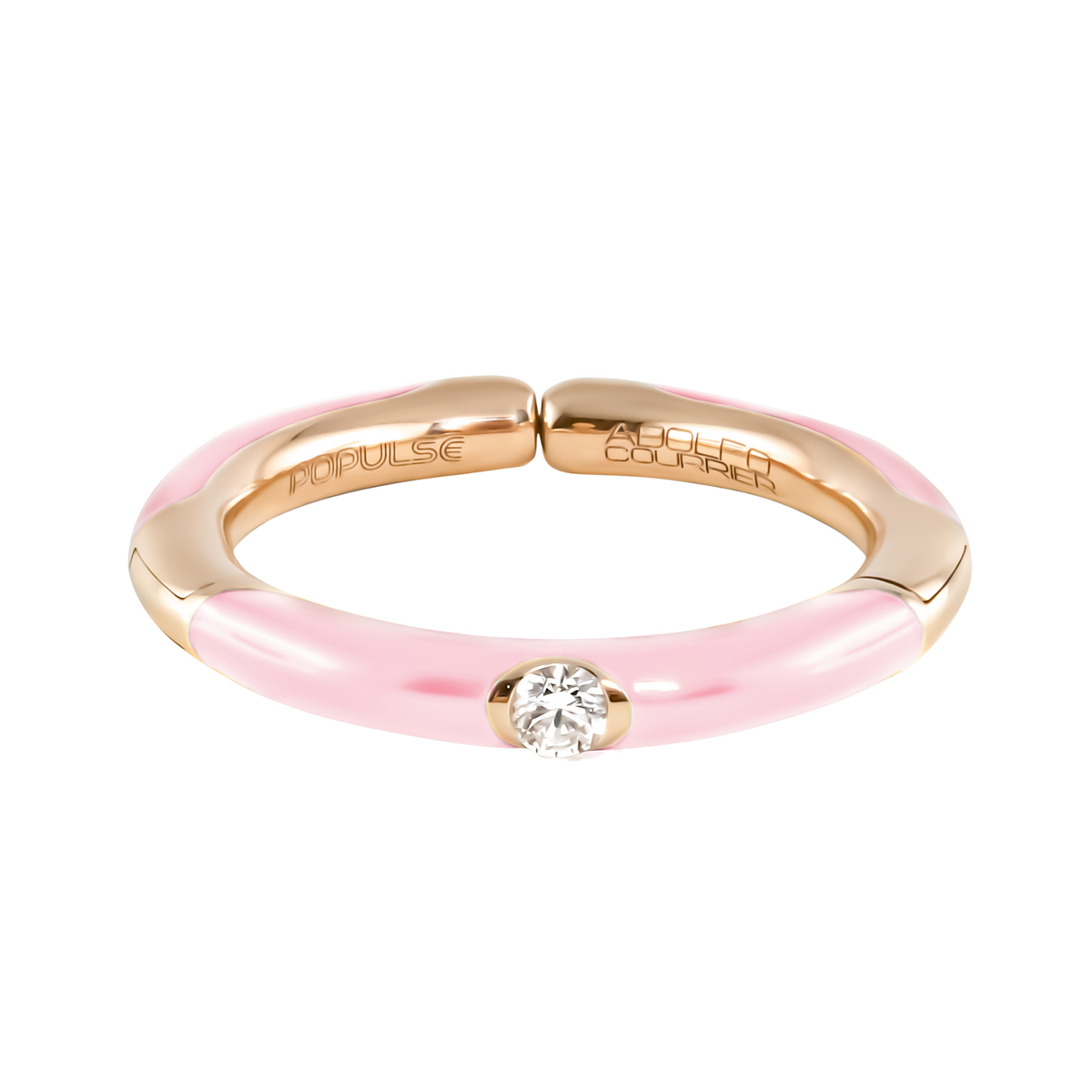 From the Populse Confetto Collection, this 18ct yellow gold design pairs a radiant 0.08ct diamond with partial pink enamel, creating a modern piece with effortless charm.