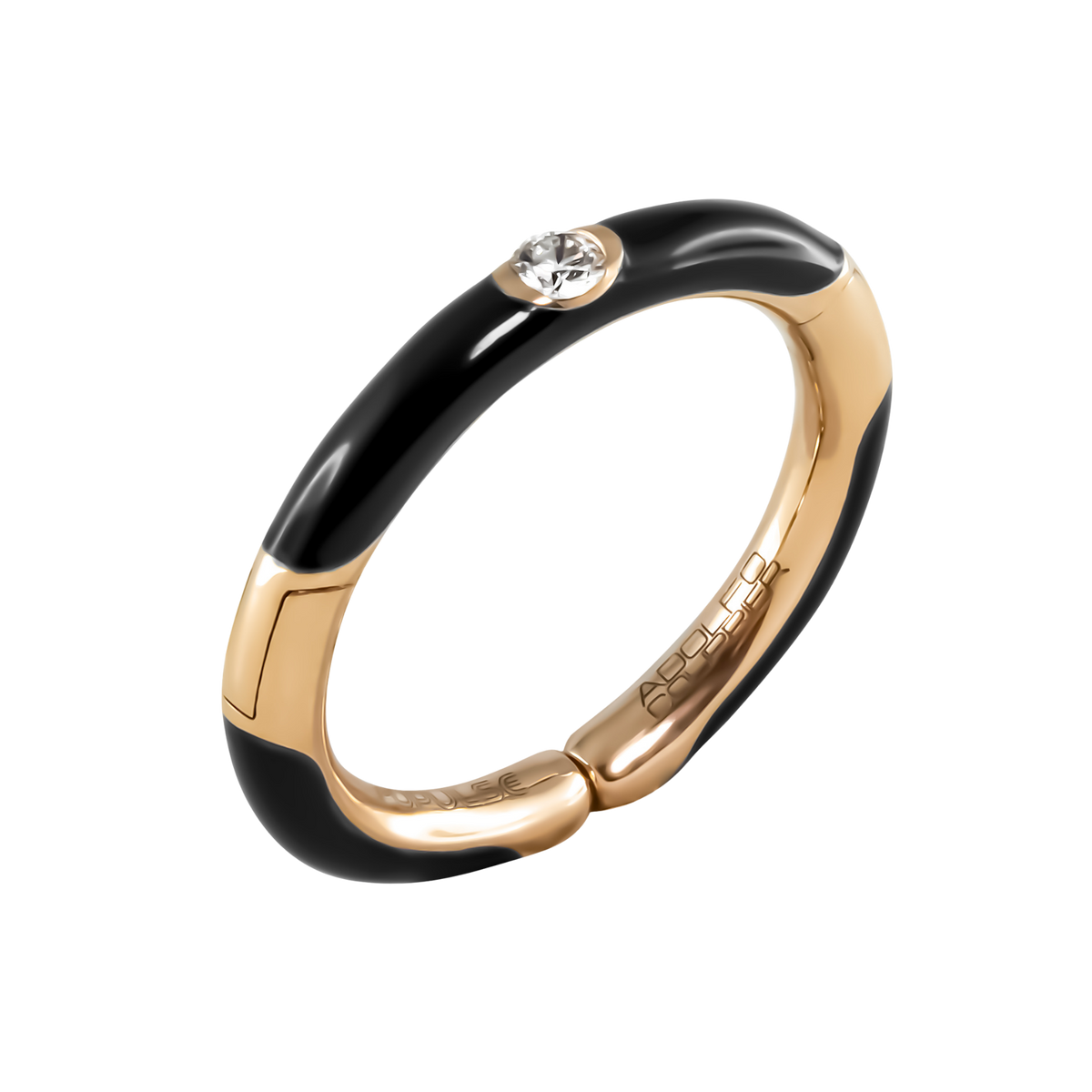 Crafted in 18ct yellow gold, this Populse Glam ring features a 0.09ct brilliant round diamond, enhanced by a sleek partial black enamel finish.