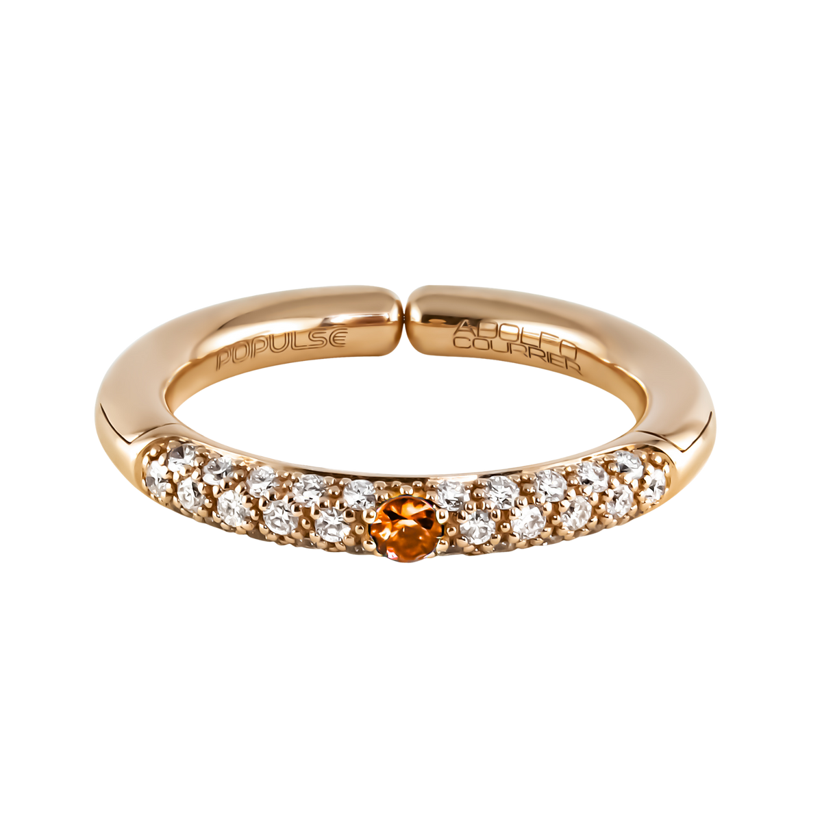 From the Populse Hermès Collection, this adjustable size 53 ring combines the warmth of an orange sapphire with 0.29ct of brilliant diamonds for a distinctive finish.