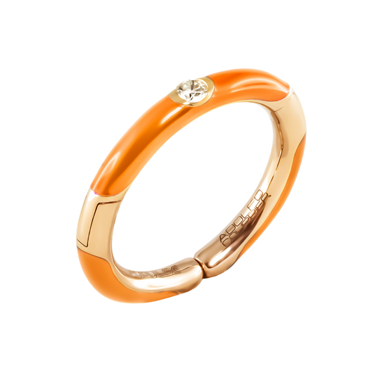 A fresh take on everyday luxury, this 18ct yellow gold Populse Hermès ring features a 0.08ct brilliant round diamond, enhanced by a vibrant partial orange enamel finish.