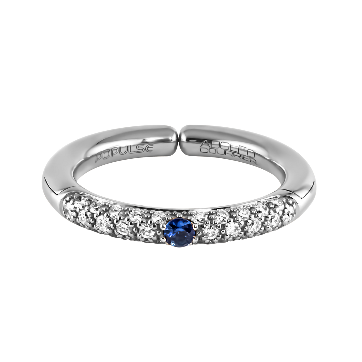 From the Populse Jeans Collection, this 18ct white gold ring brings together dazzling brilliant diamonds and a striking blue sapphire for a refined look with a pop of colour.