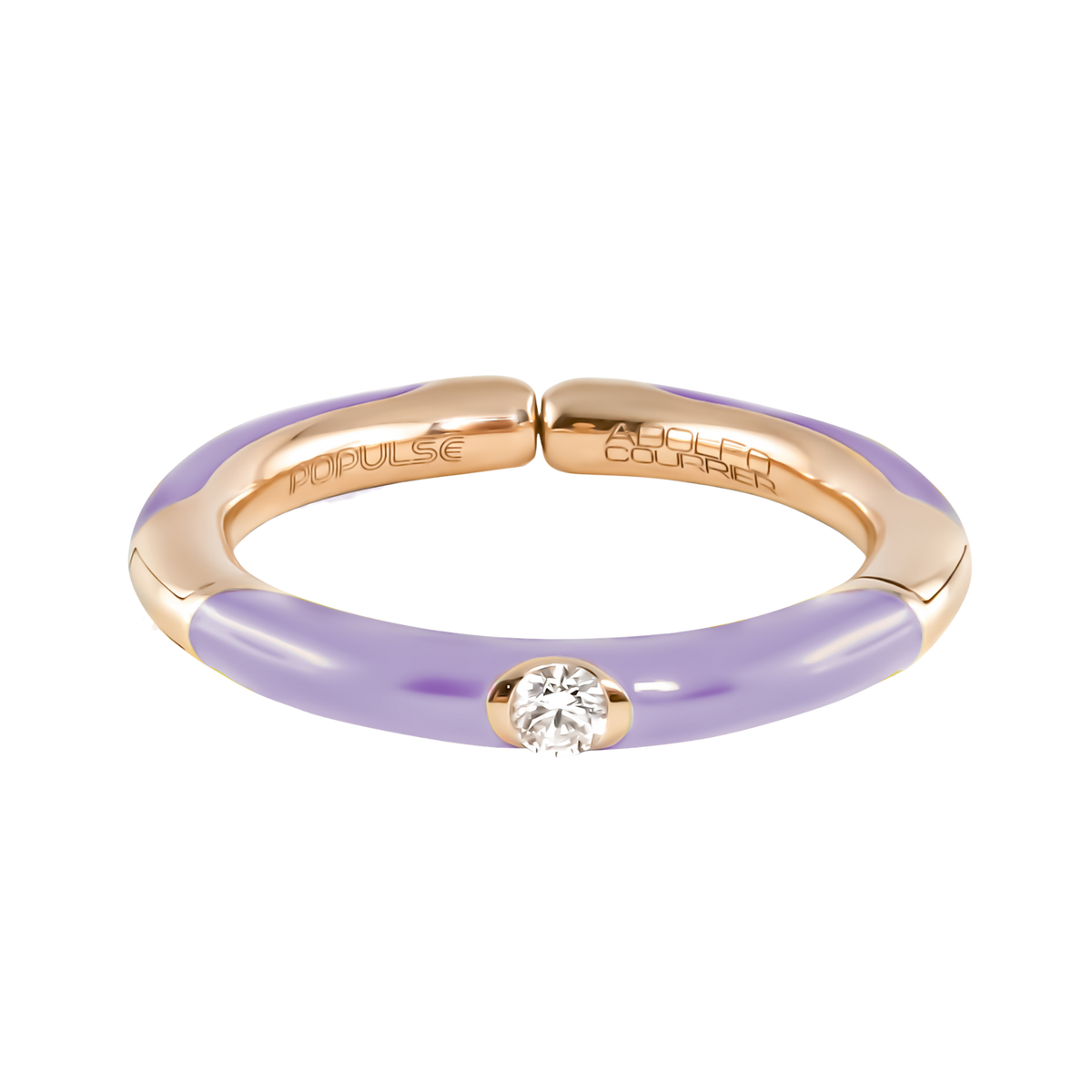 From the Populse Lilla Collection, this 18ct yellow gold design combines the sparkle of a brilliant round diamond with glossy lilac enamel for a modern look that's effortlessly refined.