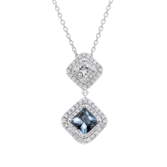 Platinum Princess Cut Diamond & Aquamarine Cluster Pendant