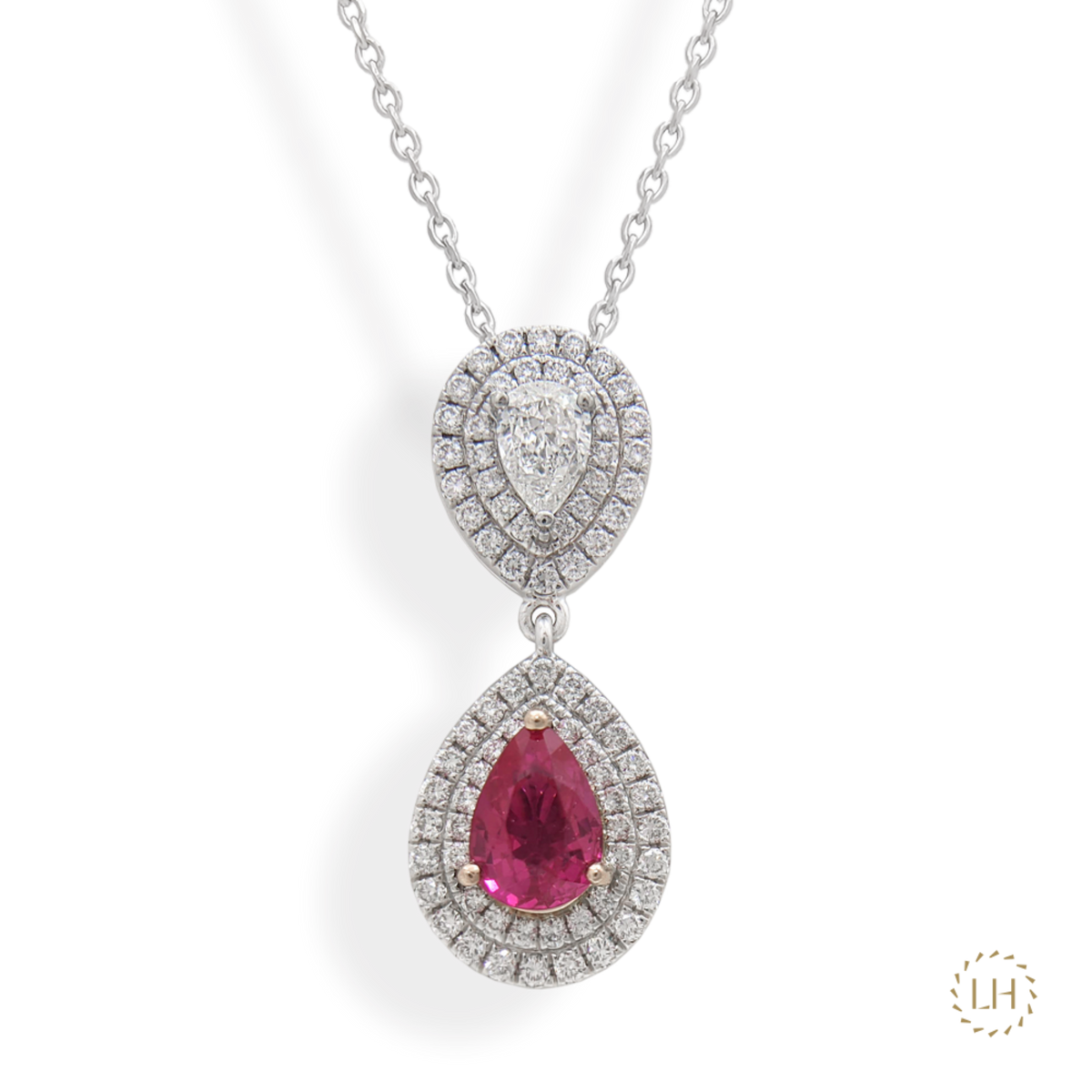 Platinum & Rose Gold Pink Sapphire Diamond Pendant