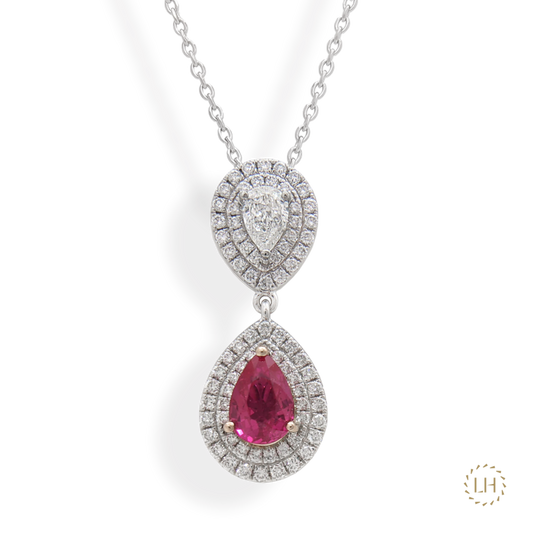 Platinum & Rose Gold Pink Sapphire Diamond Pendant