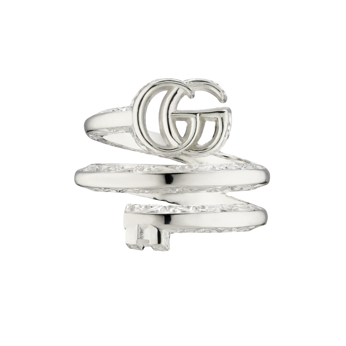 With its striking layered profile and signature Double G detail, this Gucci sterling silver ring in size 14 is designed to stand out with understated luxury.