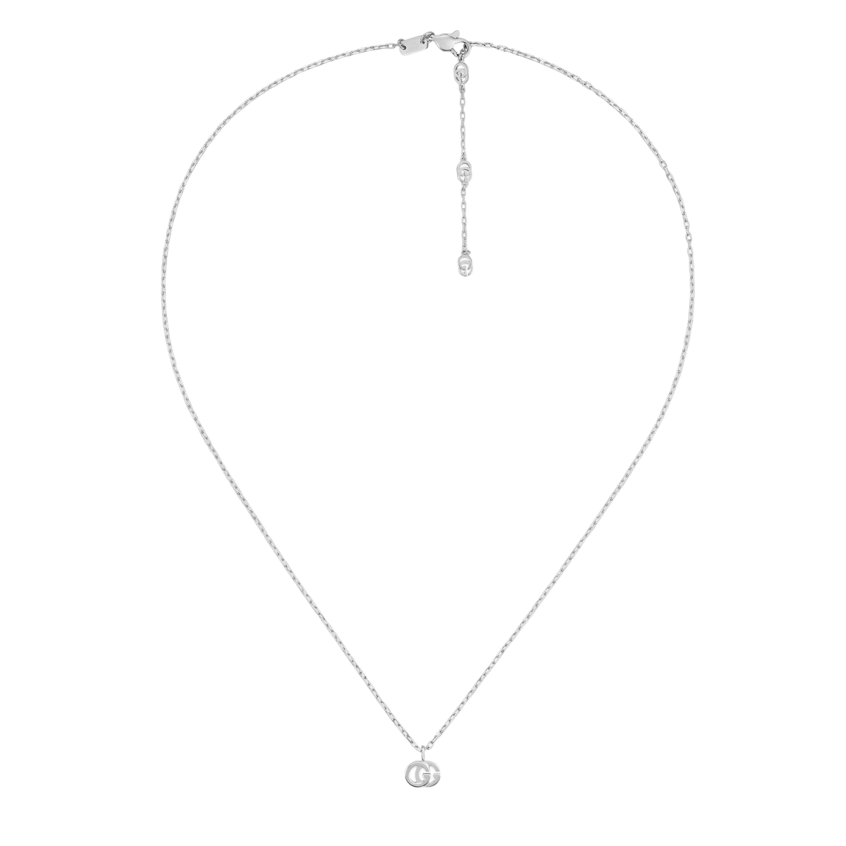 Delicate and effortlessly elegant, this Gucci silver necklace features the iconic double G pendant on a fine adjustable chain. 