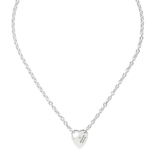Understated yet instantly recognisable, this Gucci heart necklace combines polished sterling silver with engraved Trademark detailing for a sleek finish.