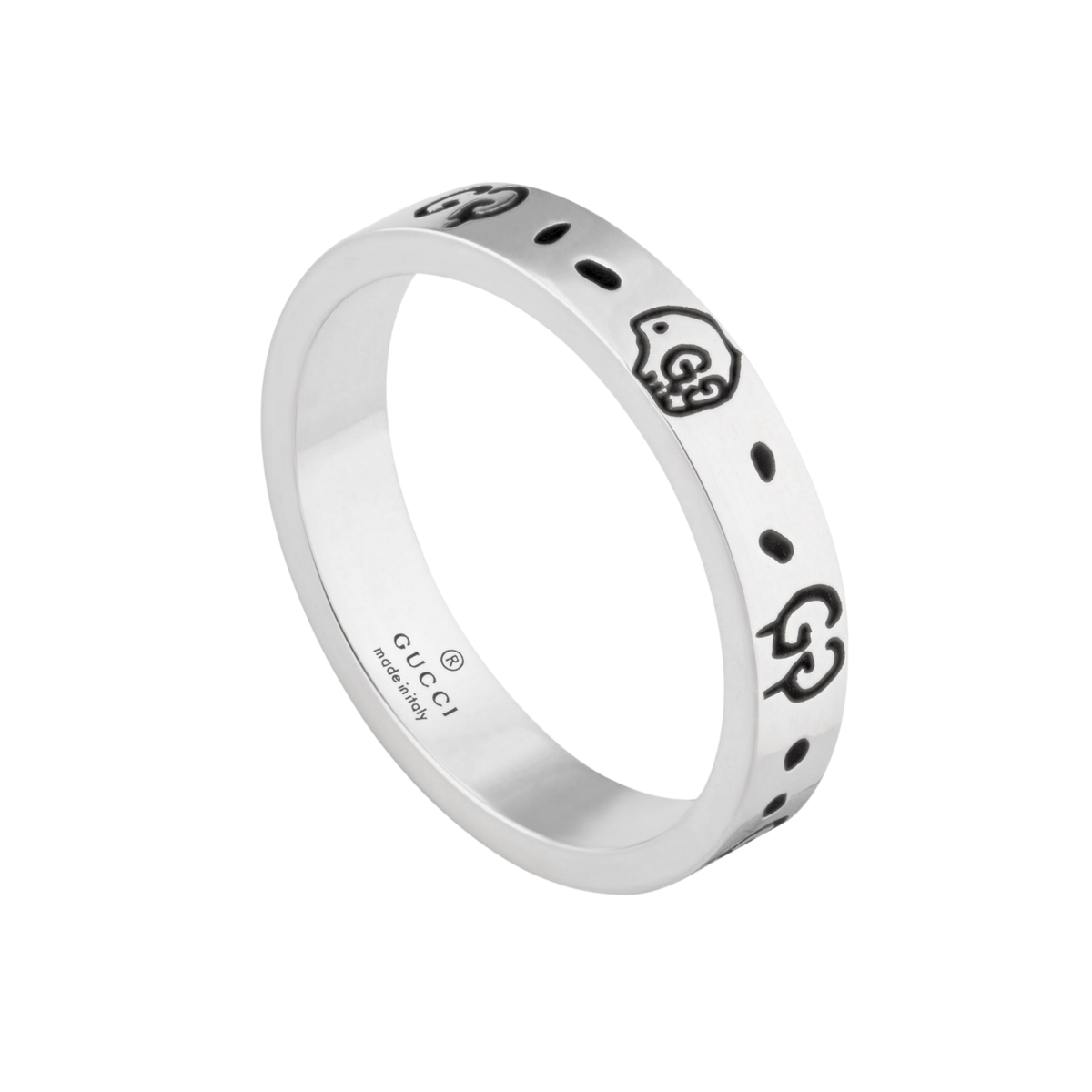 Bold and instantly recognisable, this Gucci Ghost ring features engraved signature detailing inspired by contemporary street art and luxury Italian craftsmanship.