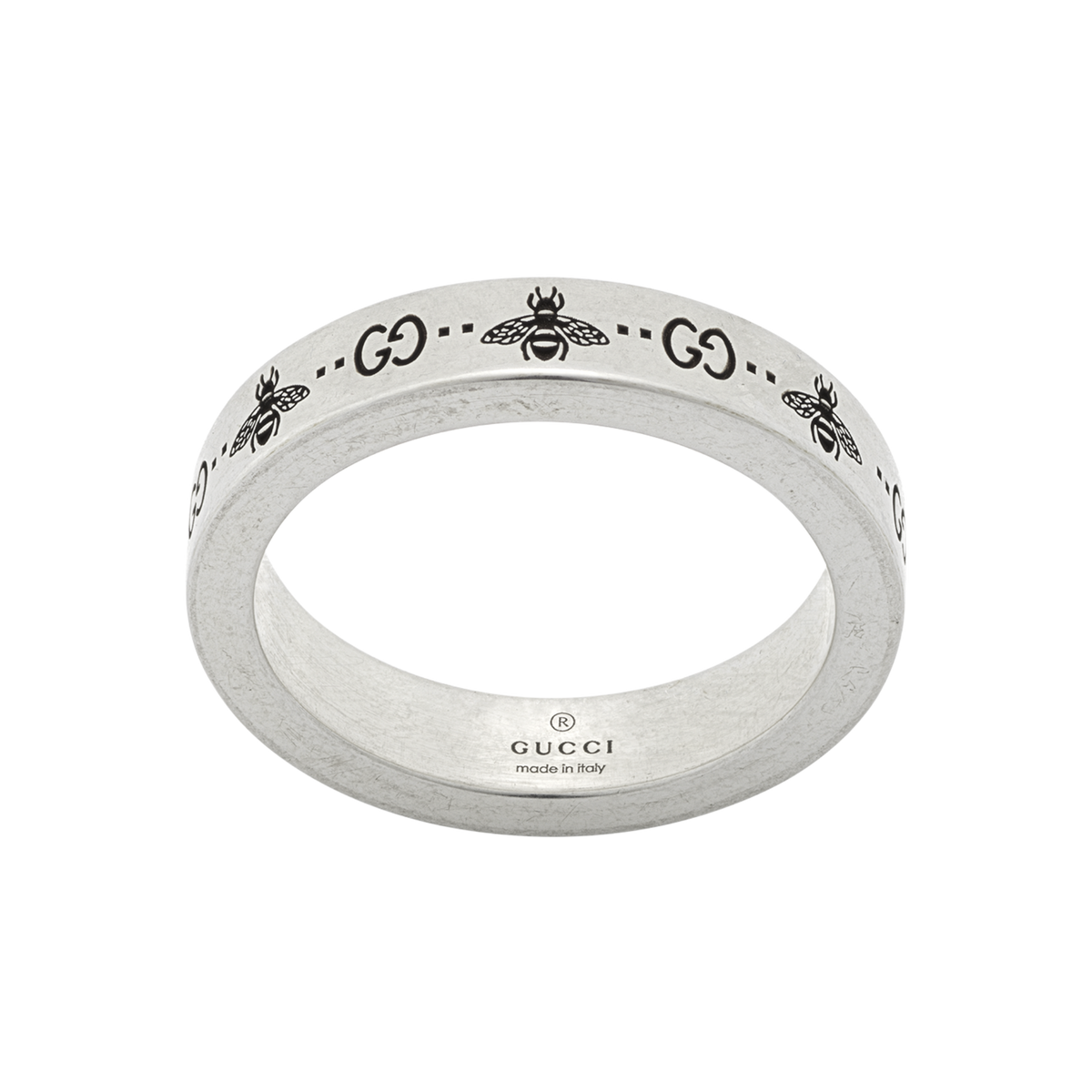 Add subtle luxury to your jewellery collection with this Gucci GG & Bee Ring in size 11, featuring a sleek 4mm profile that's perfect for everyday wear.