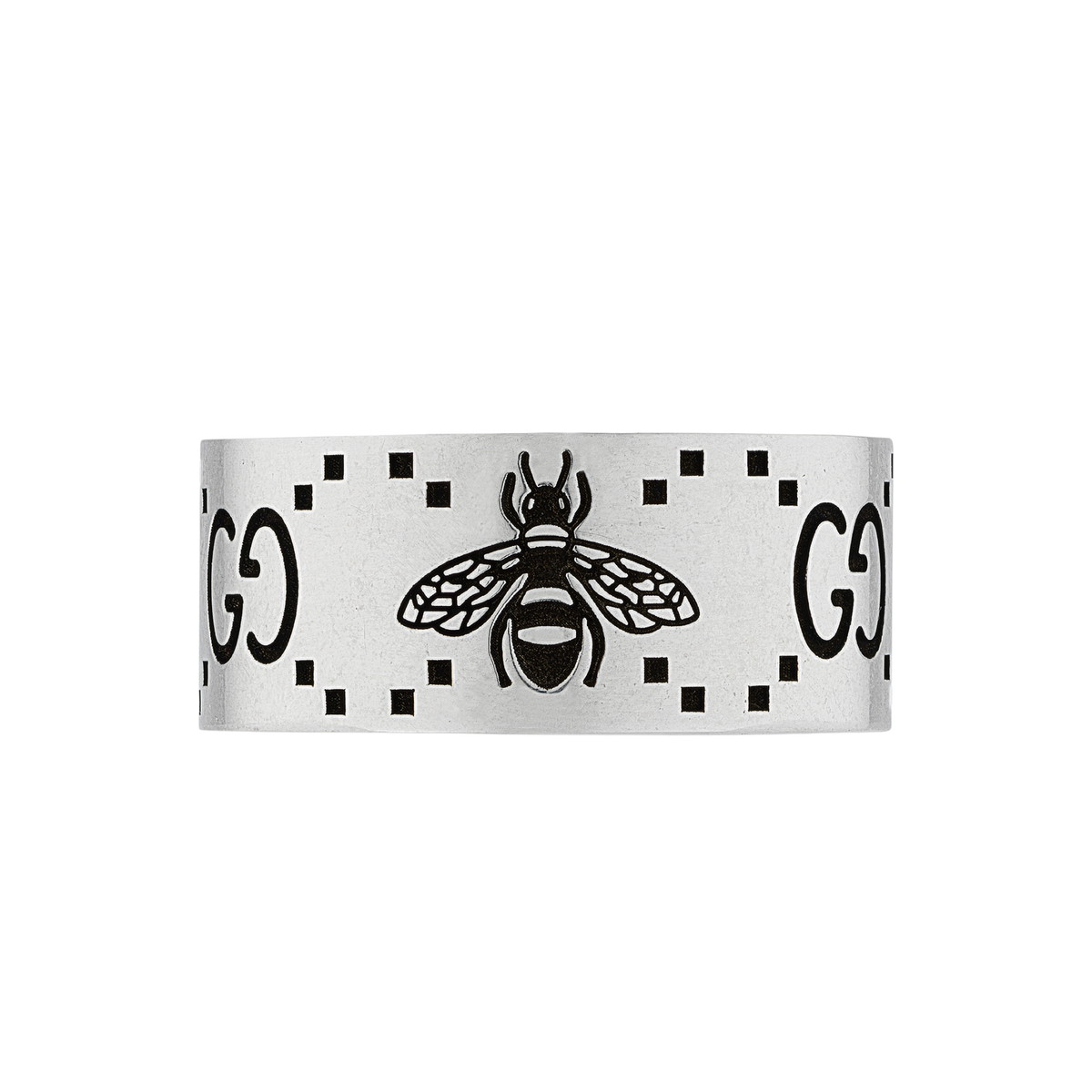 Crafted in Italy, this Gucci Signature Ring in size 19 combines a polished sterling silver finish with the House's instantly recognisable GG and bee engravings for effortless designer appeal.