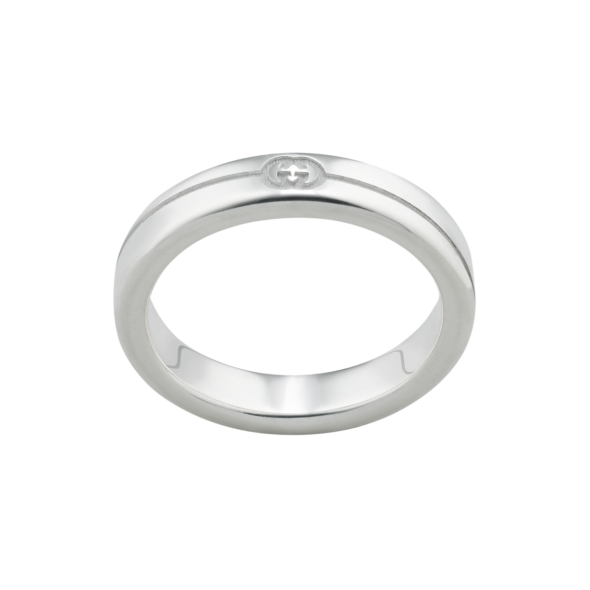 Crafted in Italy, this Gucci size 14 ring pairs a polished sterling silver finish with the House's signature diagonal Interlocking G design, making it a timeless piece you'll reach for time and again.