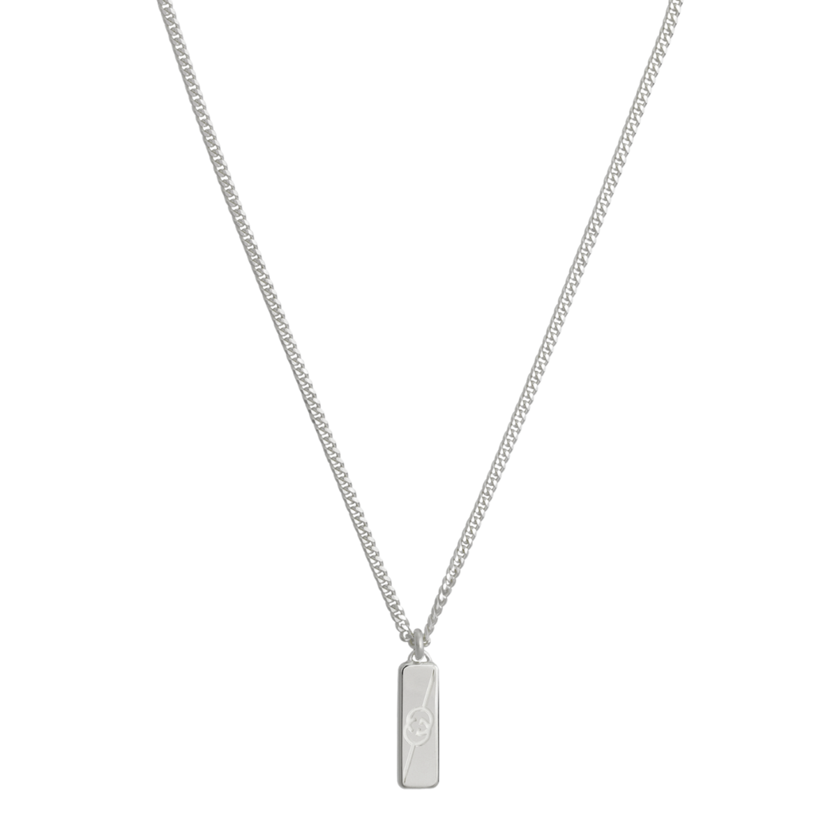 Sleek, simple, and instantly recognisable, this sterling silver Gucci necklace showcases the house’s iconic Tag design. 