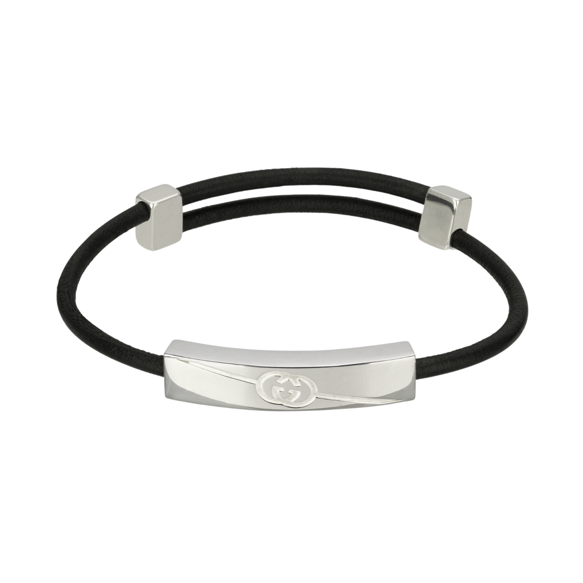 The Gucci Interlocking GG Sterling Silver Leather Bracelet is the perfect piece for elevating the everyday look with its combination of understated timeless style and luxury polished sterling silver detailing. 