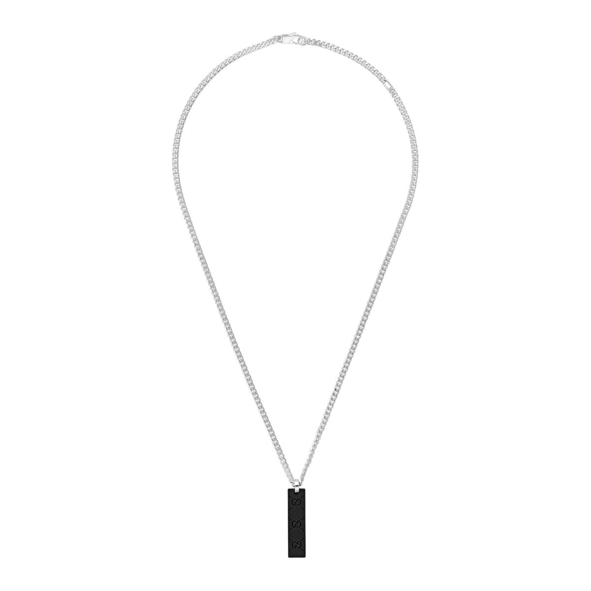 A modern expression of Gucci’s iconic design language, this Tag Interlocking G leather bracelet combines smooth black leather with polished 925 sterling silver detailing. Featuring the engraved GG motif on a signature tag plate, it delivers a bold yet refined look that works effortlessly for everyday wear or elevated styling.