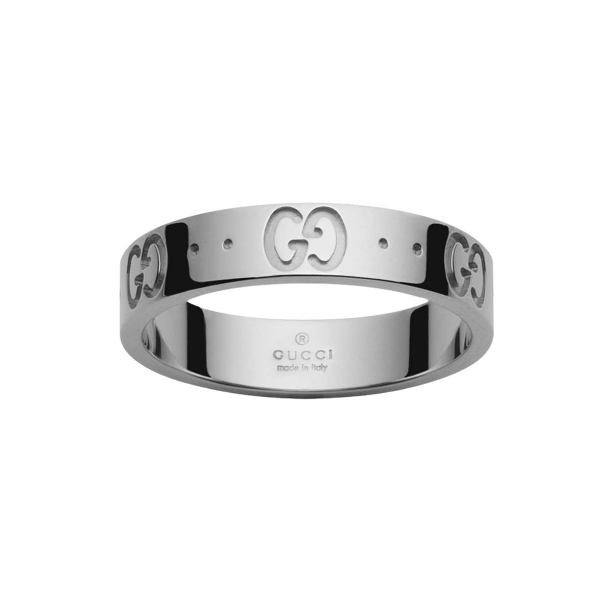 A modern jewellery staple, this Gucci size 16 ring showcases a polished 18ct white gold band with subtle engraved detailing. Perfect worn alone or stacked with your favourite pieces.