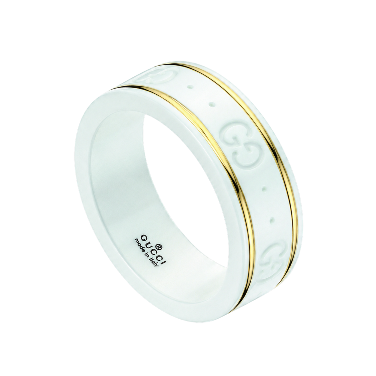 Gucci ring with white zirconia band and 18ct yellow gold detailing