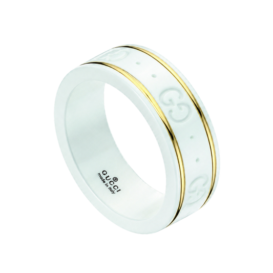 Gucci ring with white zirconia band and 18ct yellow gold detailing