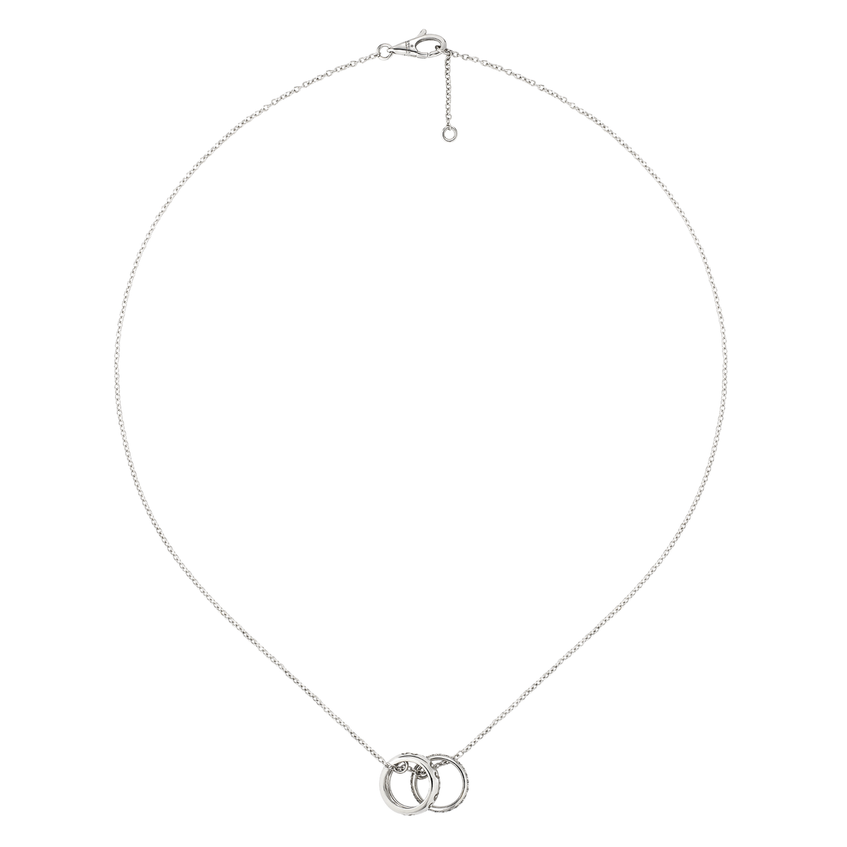 The Gucci Icon 18ct White Gold Necklace features an elegant interlocking pendant suspended from a delicate 42cm chain, offering timeless style for every occasion.