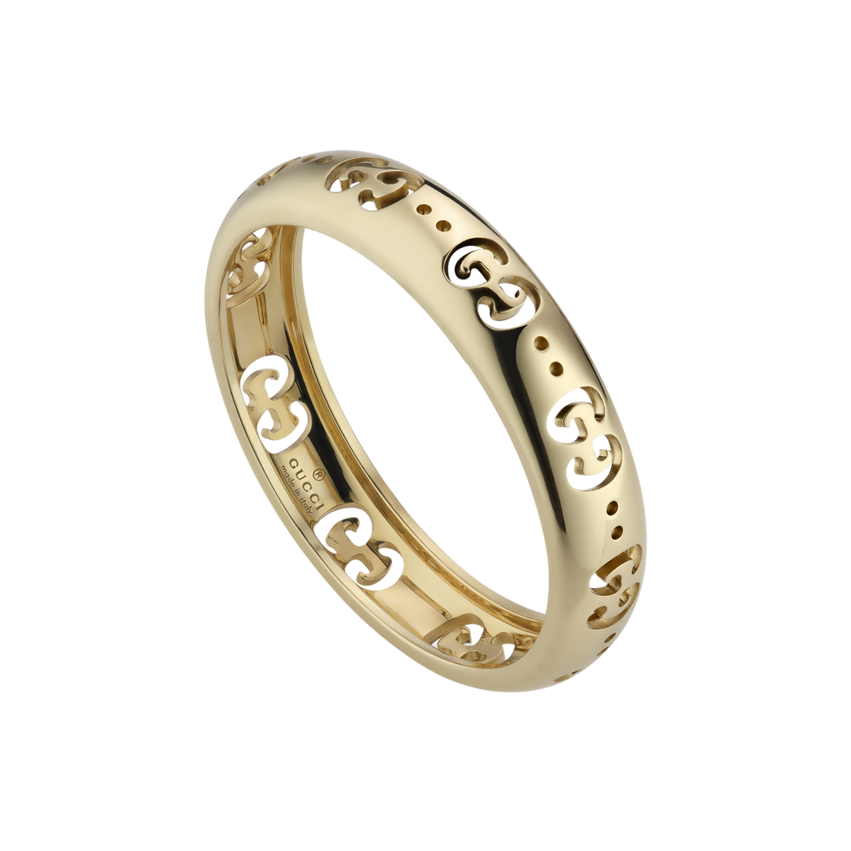 The Gucci Icon 18ct Yellow Gold Ring showcases the House's signature cut-out GG motif, creating a timeless design that's both elegant and effortlessly distinctive.
