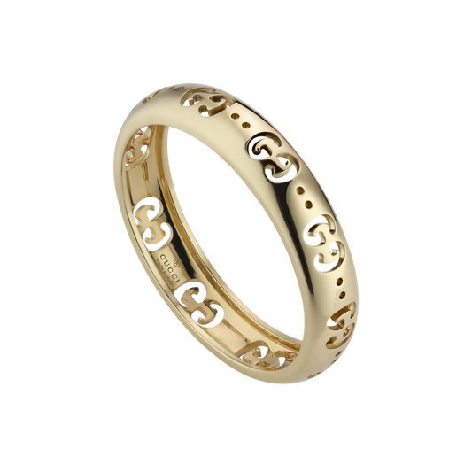 The Gucci Icon 18ct Yellow Gold Ring showcases the House's signature cut-out GG motif, creating a timeless design that's both elegant and effortlessly distinctive.