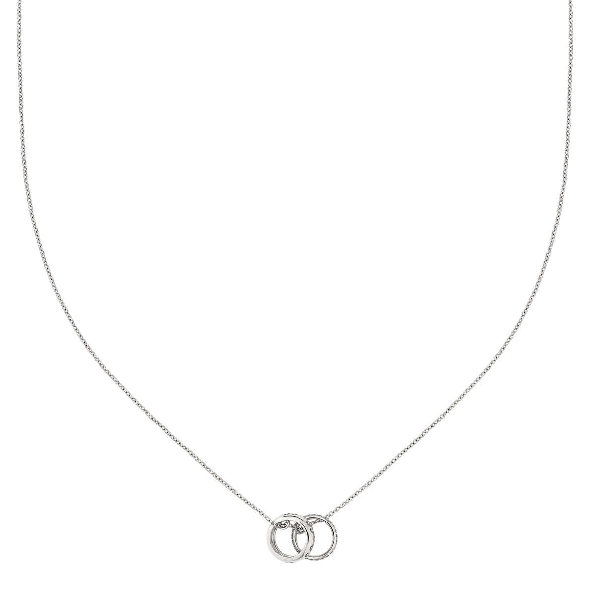 Elegant and easy to wear, the Gucci Icon Necklace showcases two interlocking circles on a fine 42cm white gold chain, perfect for everyday luxury.