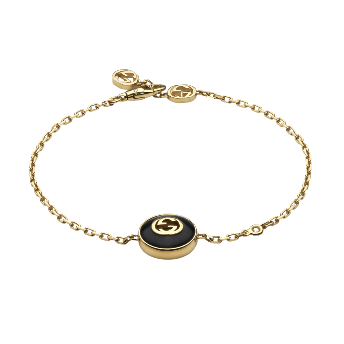 Gucci Interlocking G 18ct yellow gold bracelet with black onyx and diamond detail