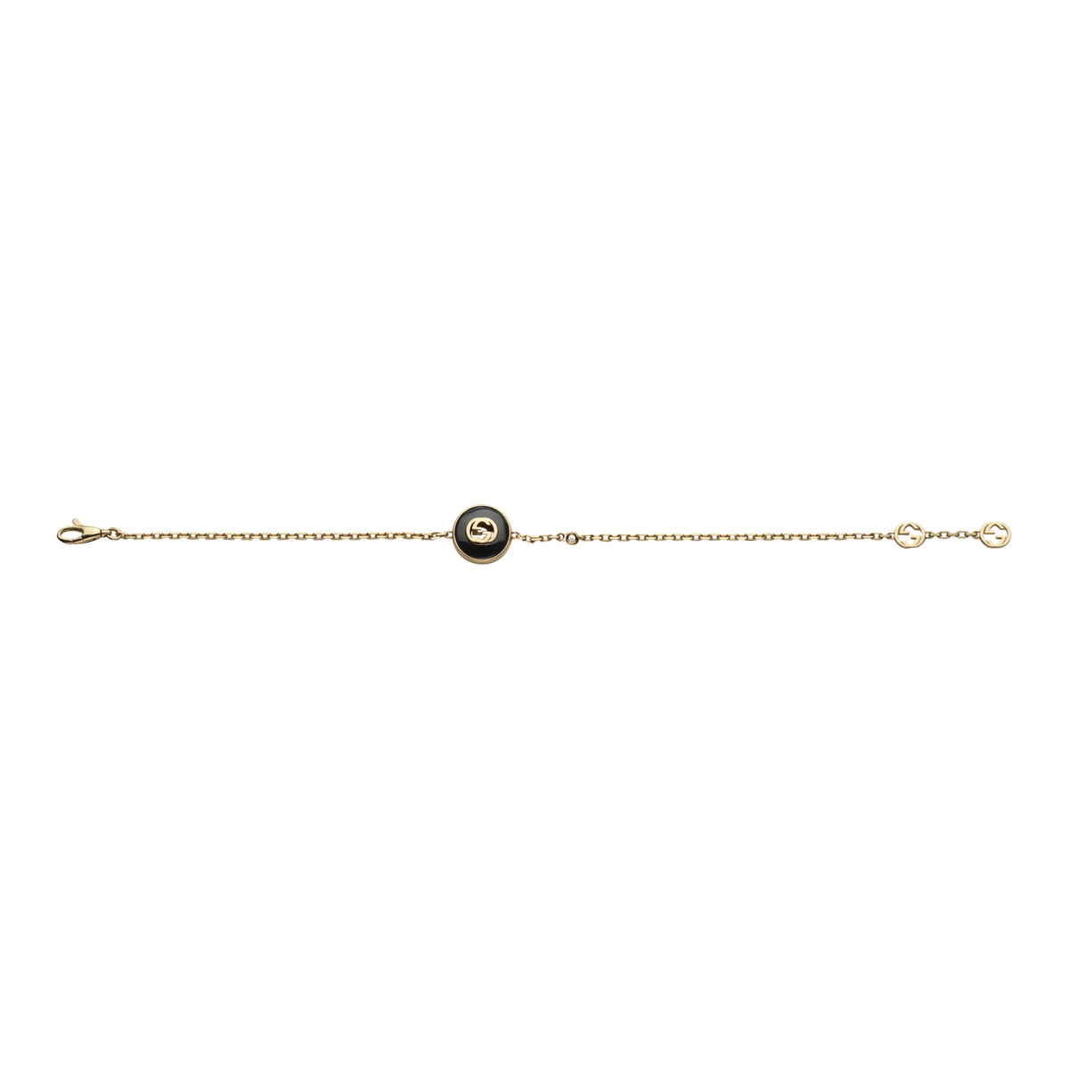 Gucci 18ct yellow gold chain bracelet with black onyx, diamond accent and Interlocking G design