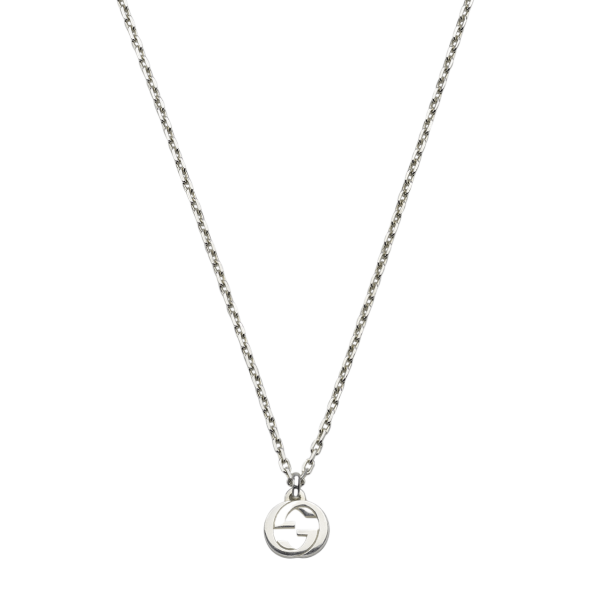 This designer Gucci silver necklace combines premium craftsmanship with contemporary luxury styling. Featuring the classic Interlocking G pendant, it delivers understated sophistication for both casual and elevated looks.