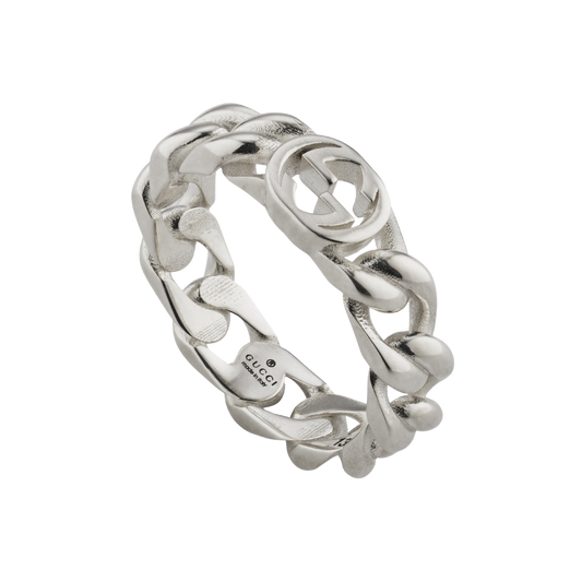 Gucci Interlocking G 5mm sterling silver ring with signature logo design