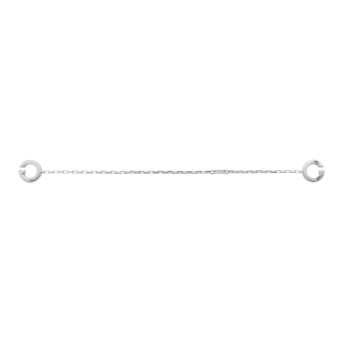 Understated yet unmistakably Gucci, this sterling silver charm bracelet showcases the house’s iconic Interlocking G motif in a sleek, minimal design. The polished finish and delicate chain create a refined aesthetic that transitions seamlessly from casual looks to more elevated styling.