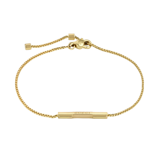 A modern expression of romance and luxury, this Gucci Link to Love bracelet is crafted from radiant yellow gold and designed with a sleek, geometric silhouette.