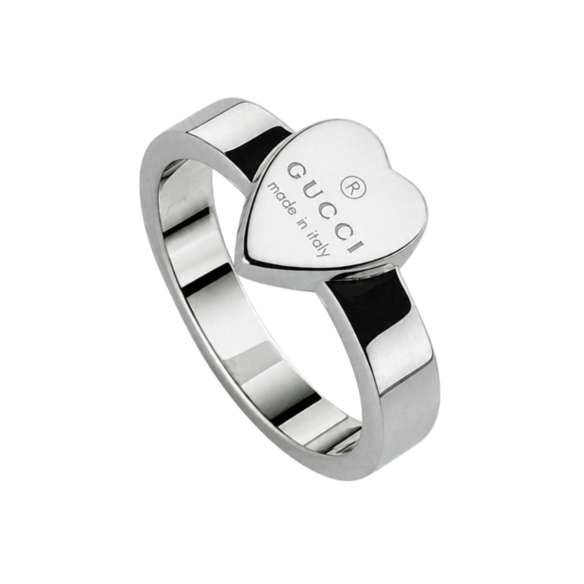 Gucci Trademark Heart ring in 925 sterling silver with signature Gucci logo detailing