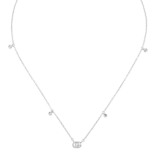 Up close of the interlocking GG diamond neckalce in 18Ct white gold.