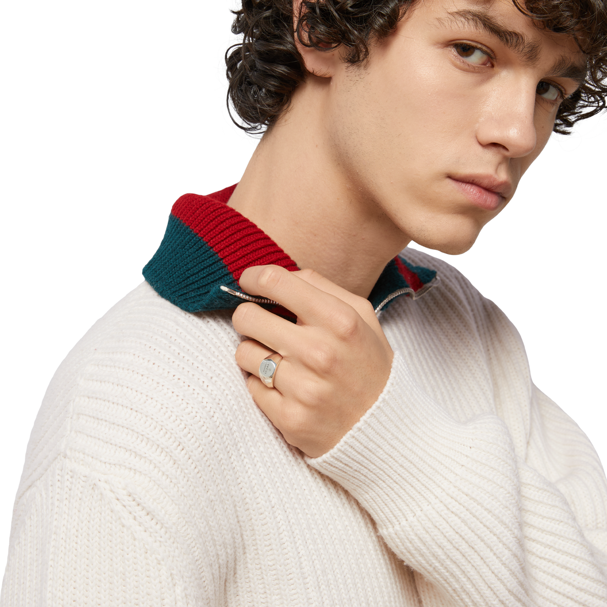 Gucci sterling silver signet ring featuring a polished hexagonal design and trademark engraving